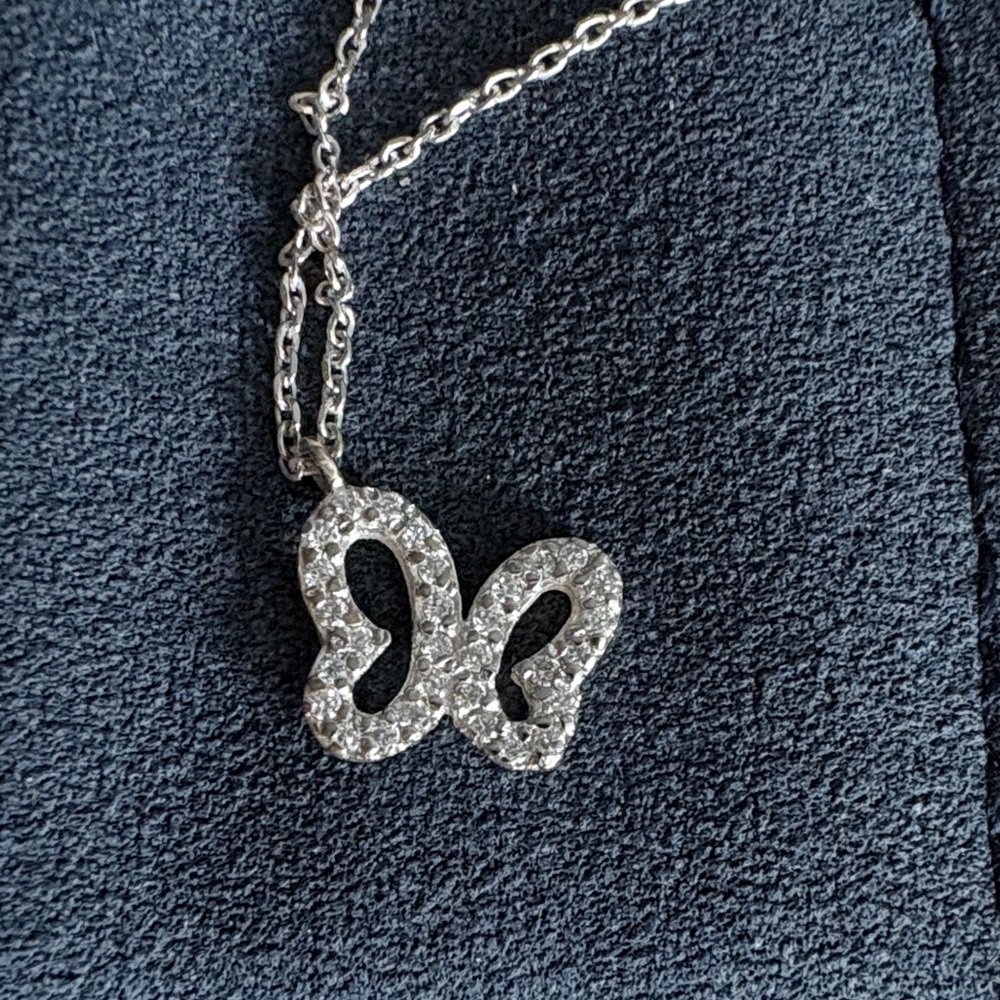 White Gold and Diamond Butterfly Pendant Necklace - Picture 3 of 7